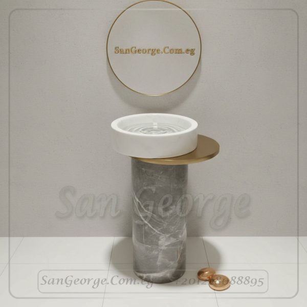حوض فلوتينج رخام أبيض وستانلس ذهبي 40 | San George Design