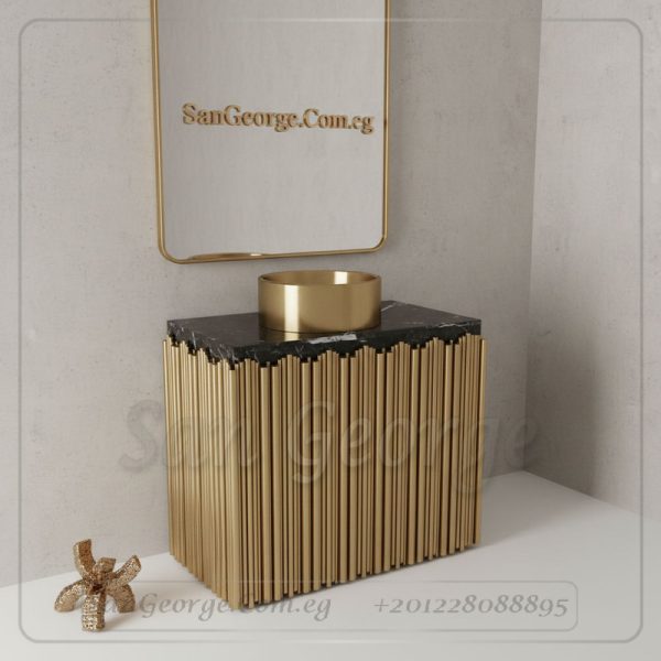 حوض أوفر كونتر مواسير ذهبية ورخام أسود 90×40 | San George Design