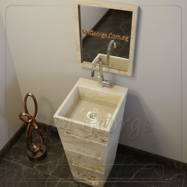 وحده حوض رخام بالعمود حمام مودرن رخام طبيعي مصري بدون خلاط MRB-_U-_B-03222