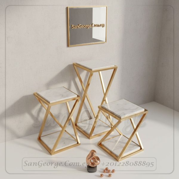 طاولة ديكور إيليت ستانلس ذهبي ورخام أبيض 70×30 | San George Design
