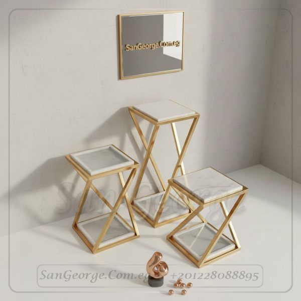 طاولة ديكور إيليت ستانلس ذهبي ورخام أبيض 70×30 | San George Design